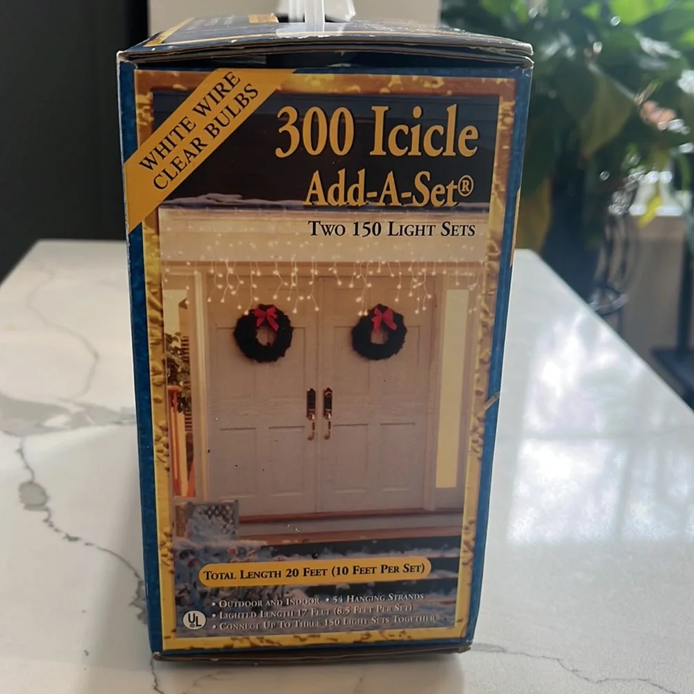 300 Icicle Add-A-Set Twi 150 Light Sets White Wire & Clear Bulbs Never Used NIB
